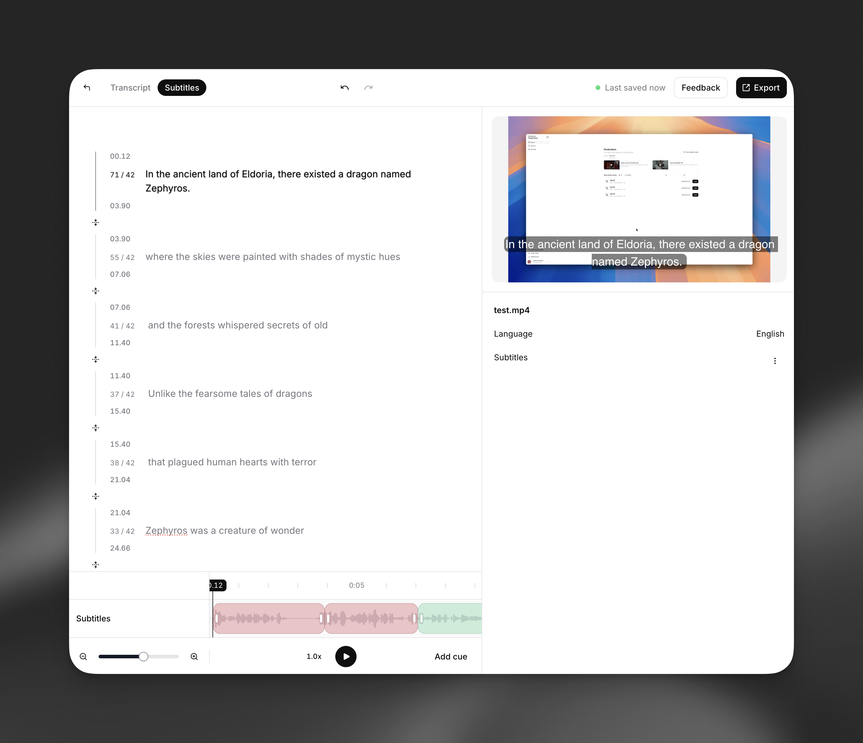 Subtitle Editor Product Feature