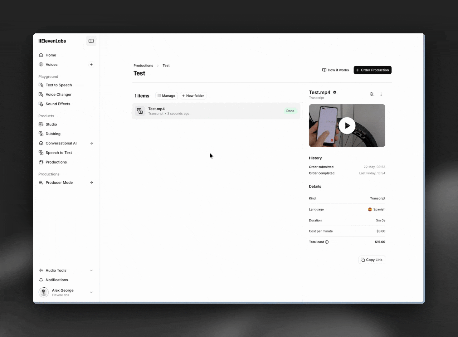 Export menu