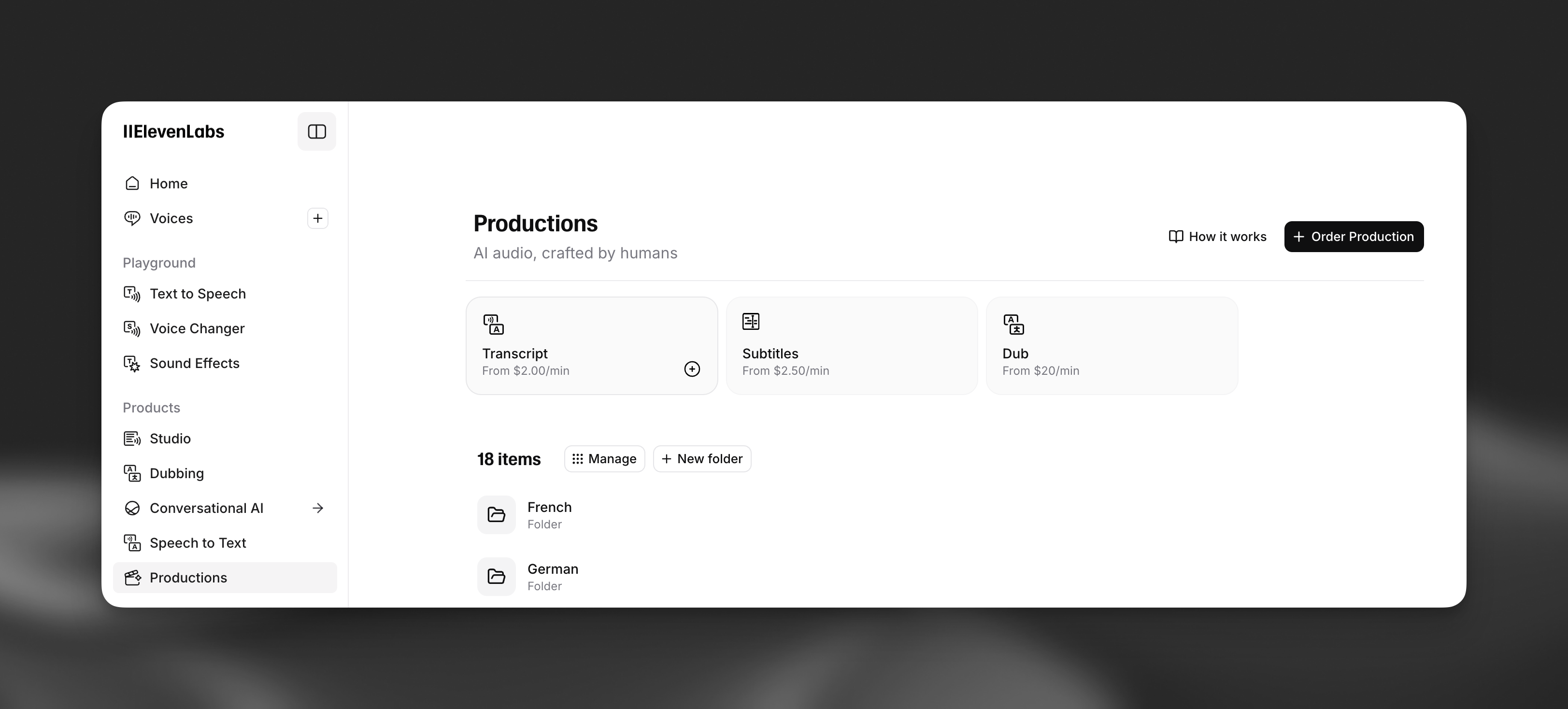Productions Home