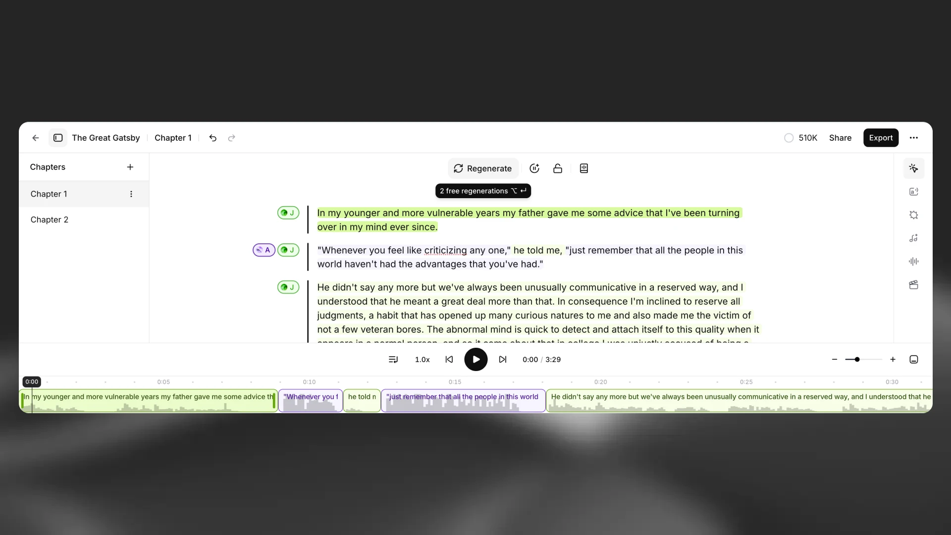 Studio free regenerations