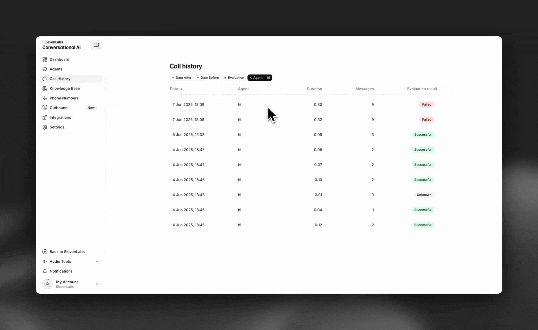 Data collection results in conversation history