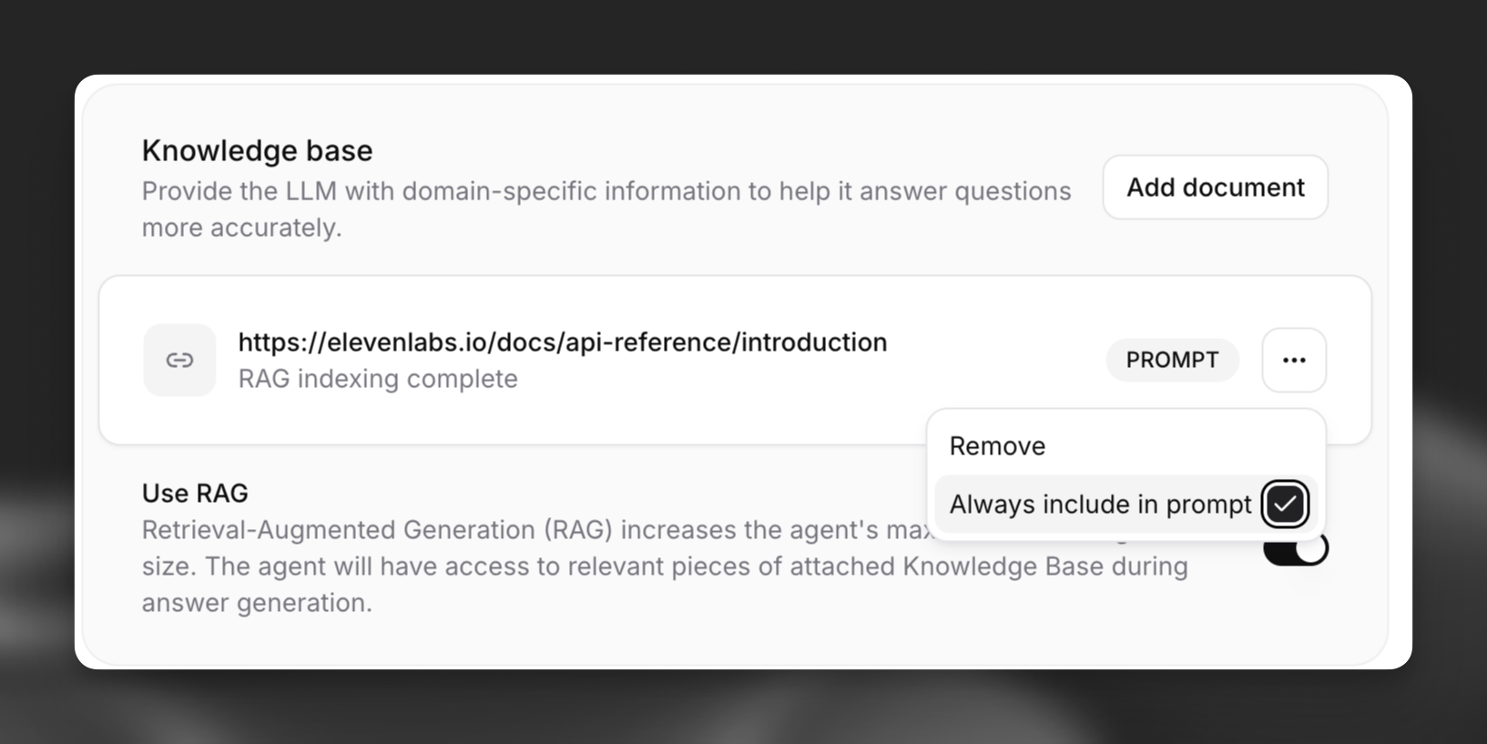Document usage mode options in the knowledge base