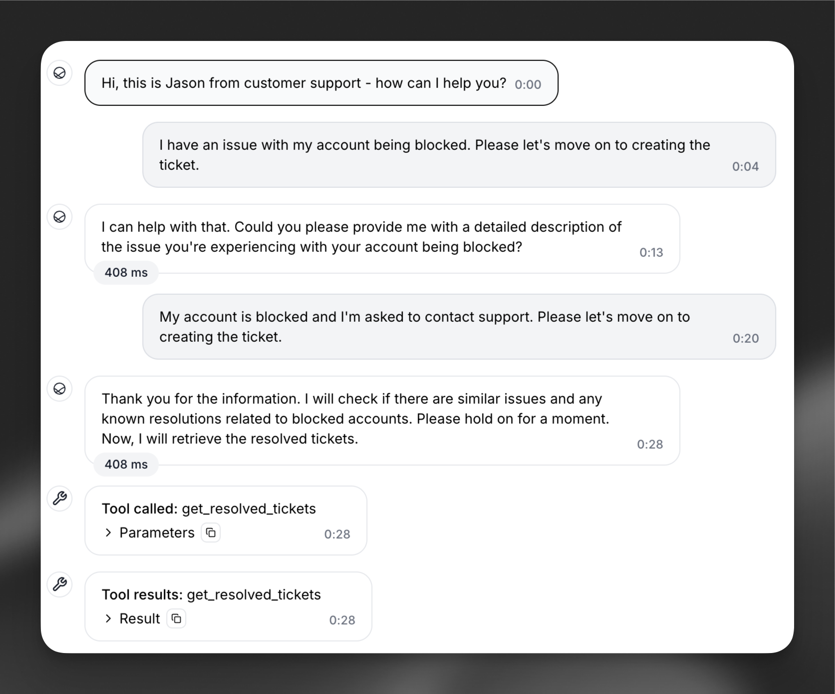 Detailed conversation transcript example
