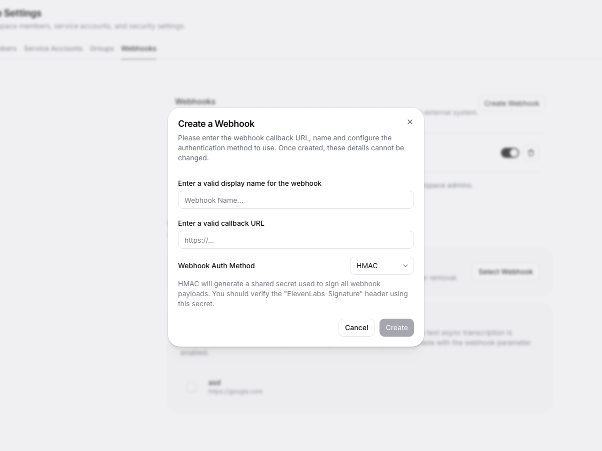 Create webhook interface