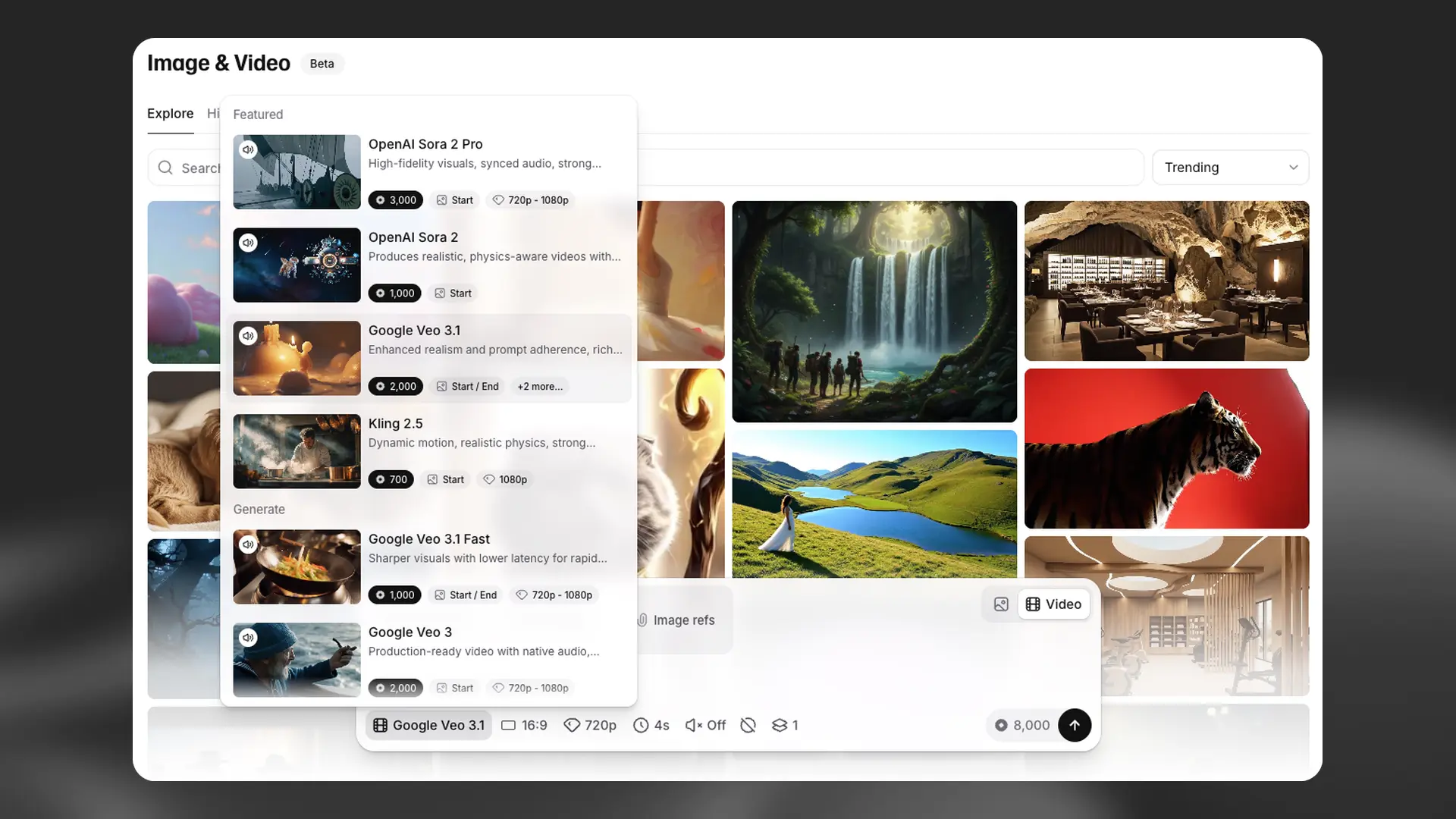 Video models selection