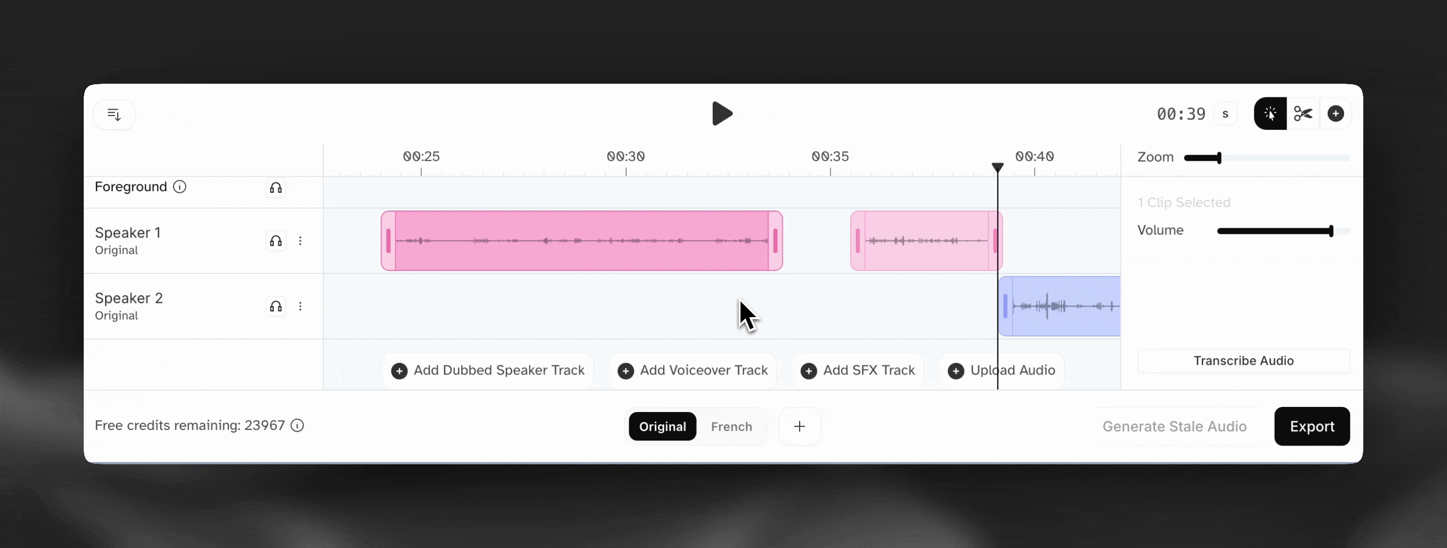 Dubbing Studio Reassign Clips