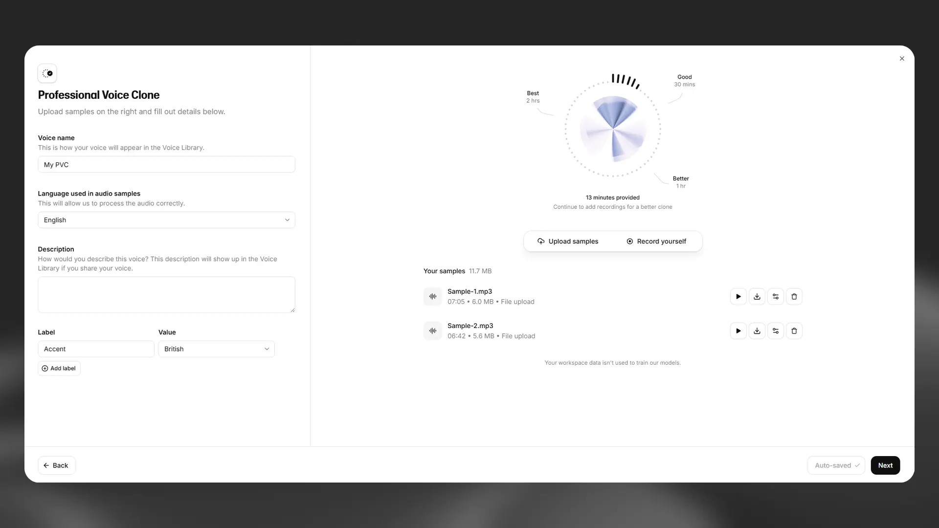 Create a new Professional Voice Clone