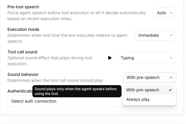 sound behavior dropdown