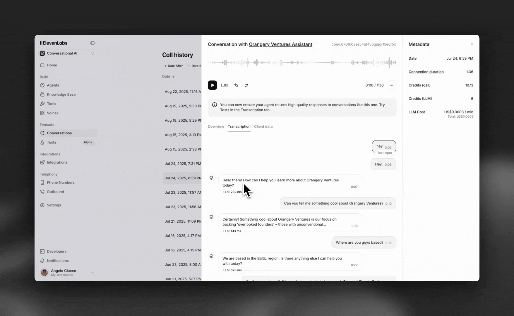 Creating test from conversation