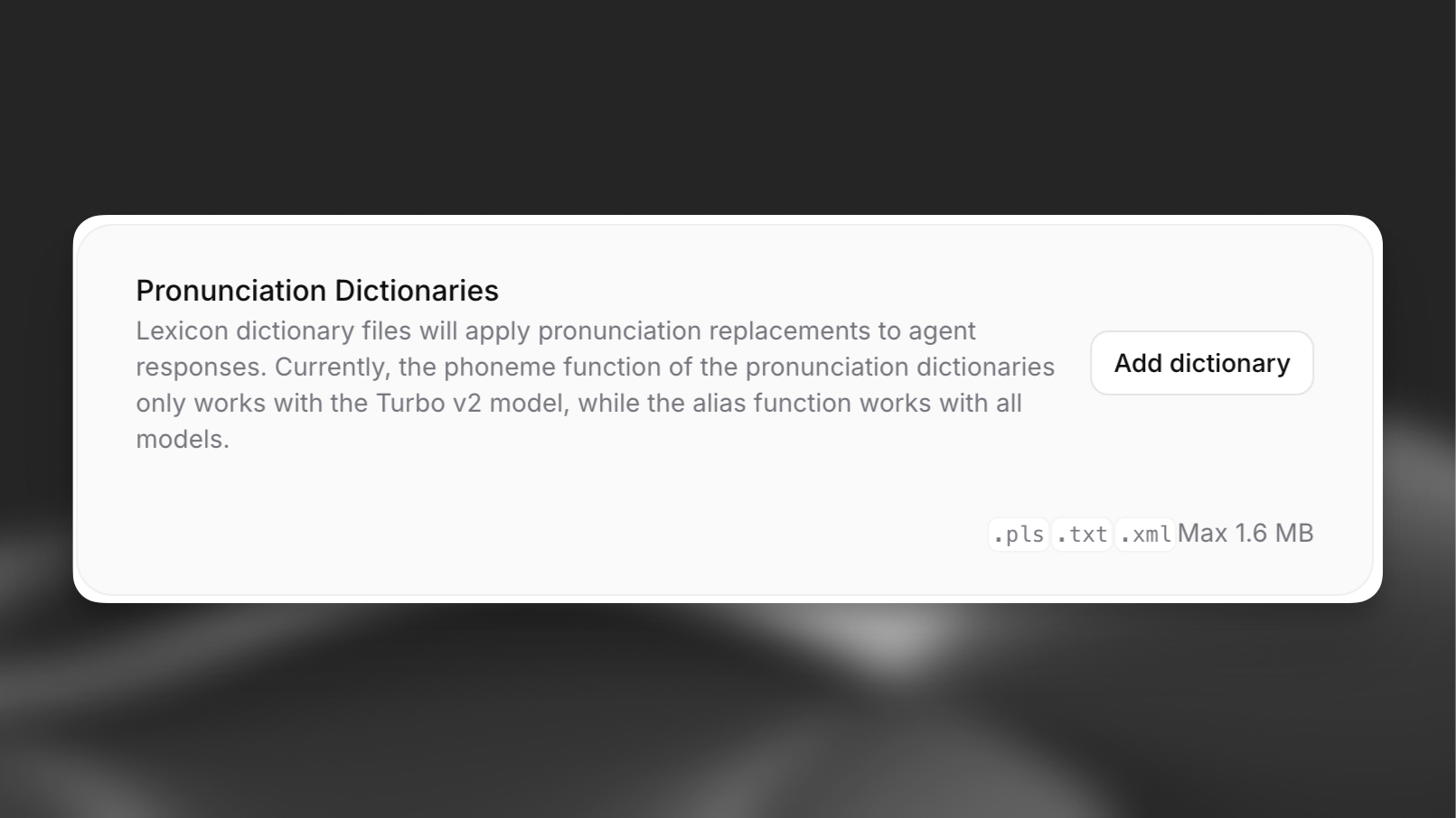 Pronunciation dictionary settings under the Voice tab