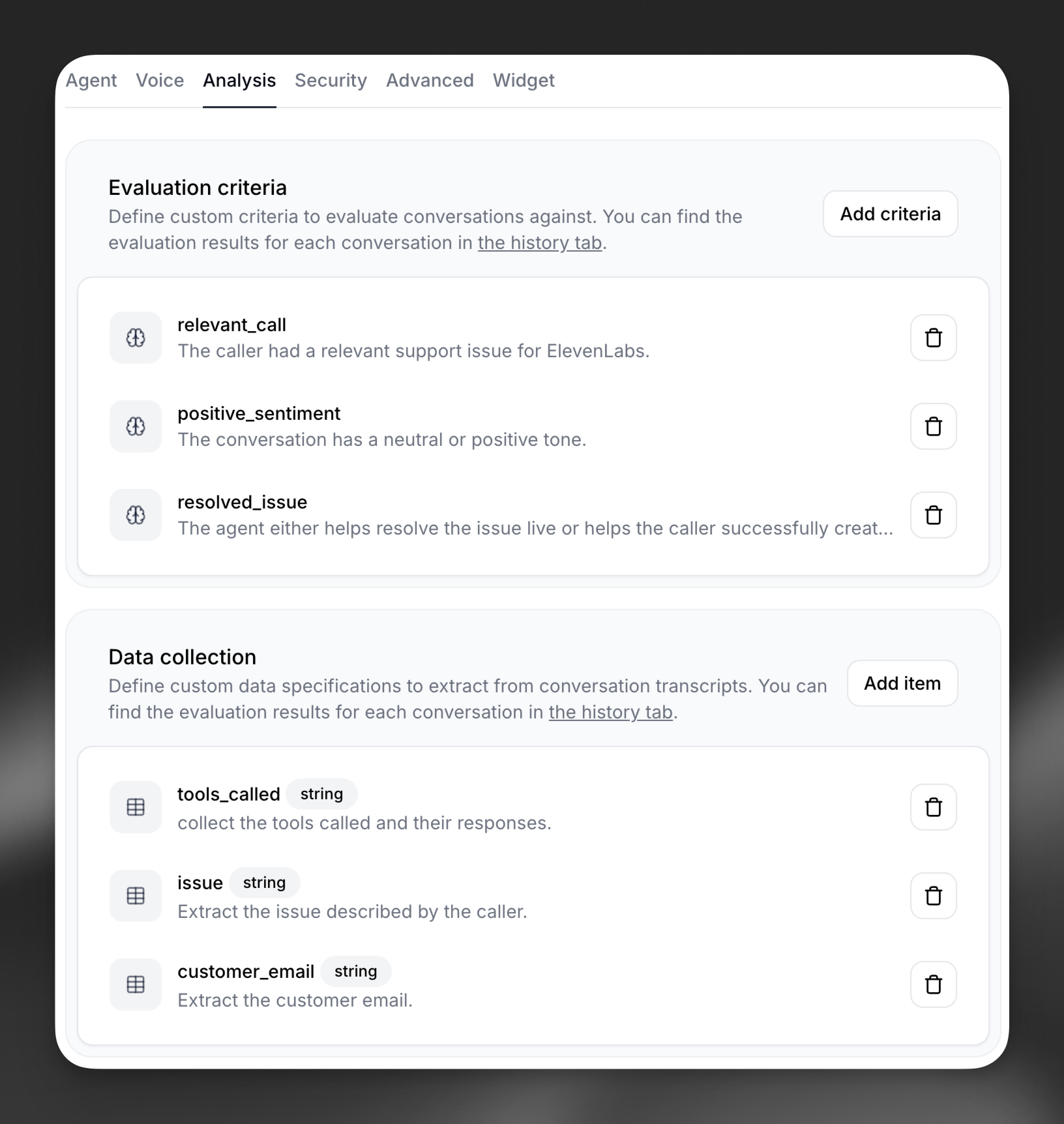 Evaluation criteria for support interactions