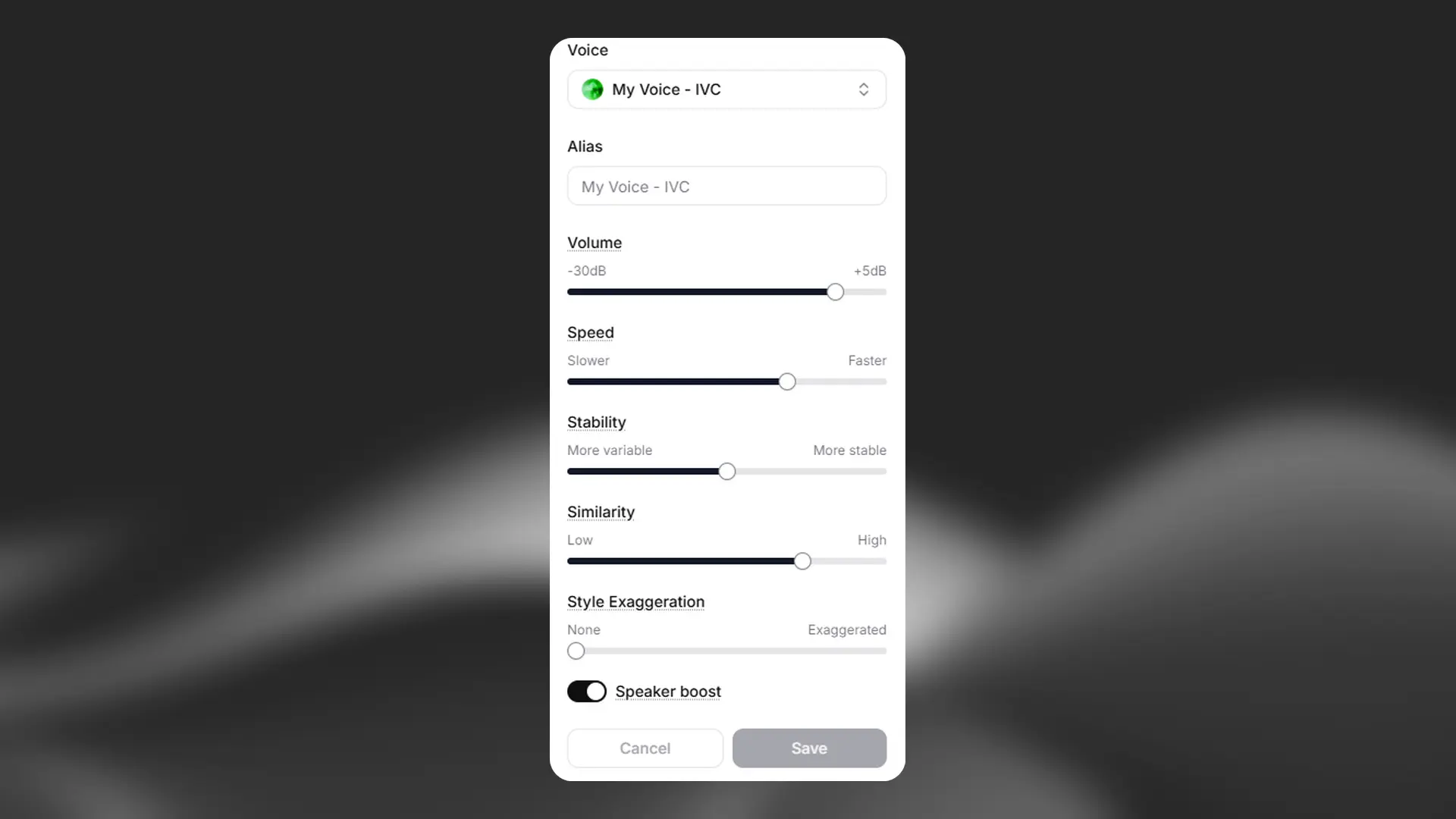Studio voice settings