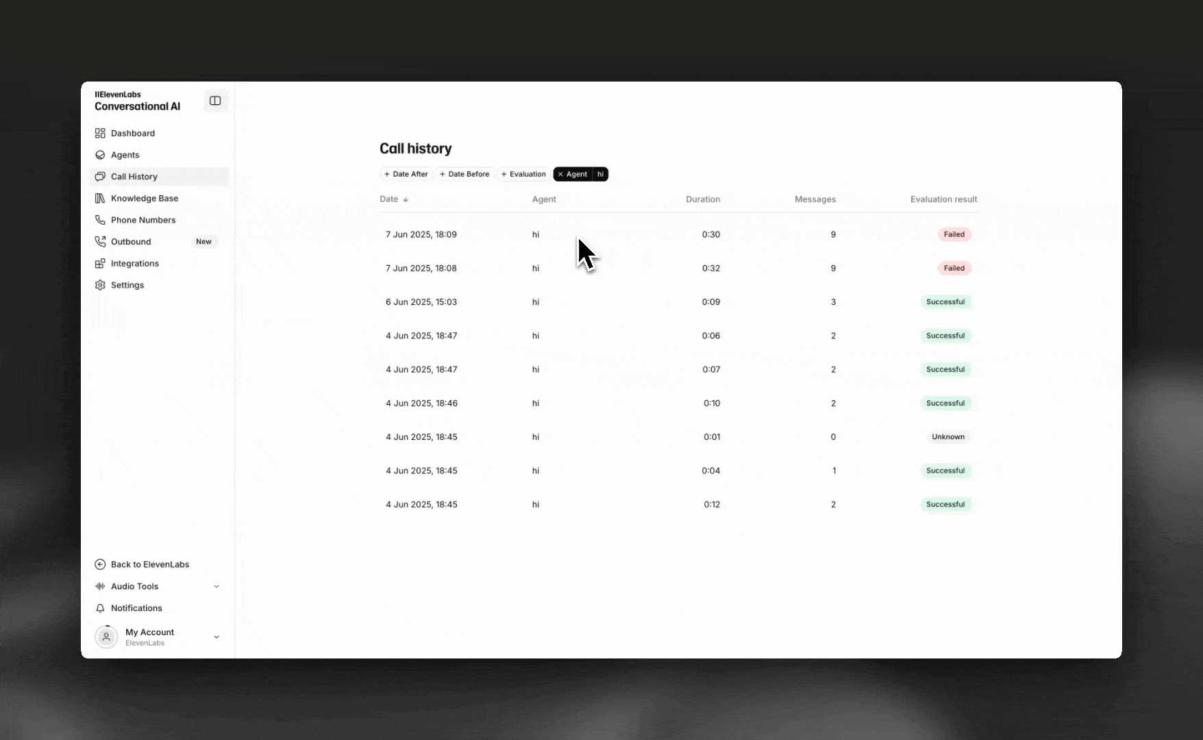 Evaluation results in conversation history