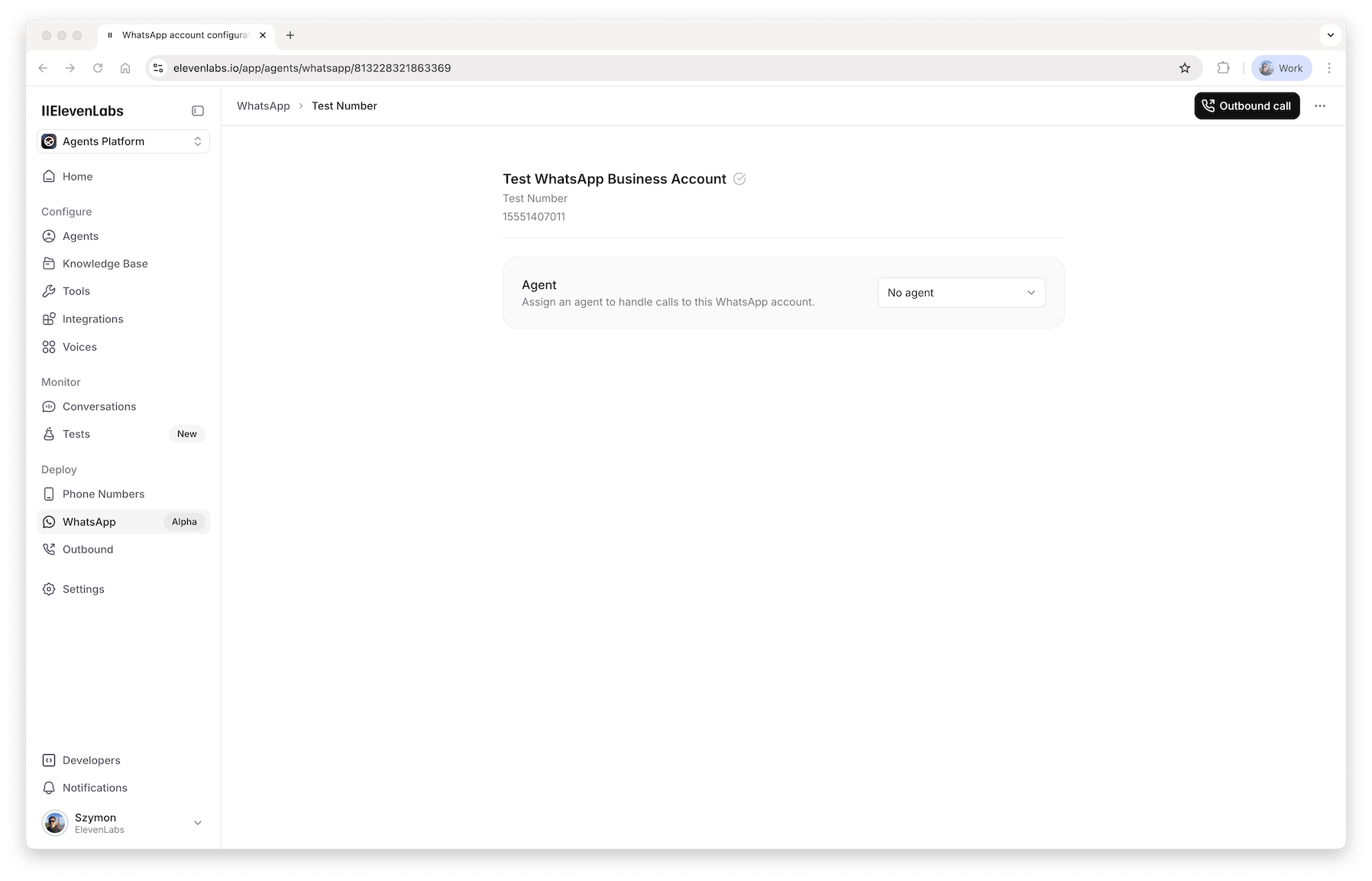 WhatsApp account page