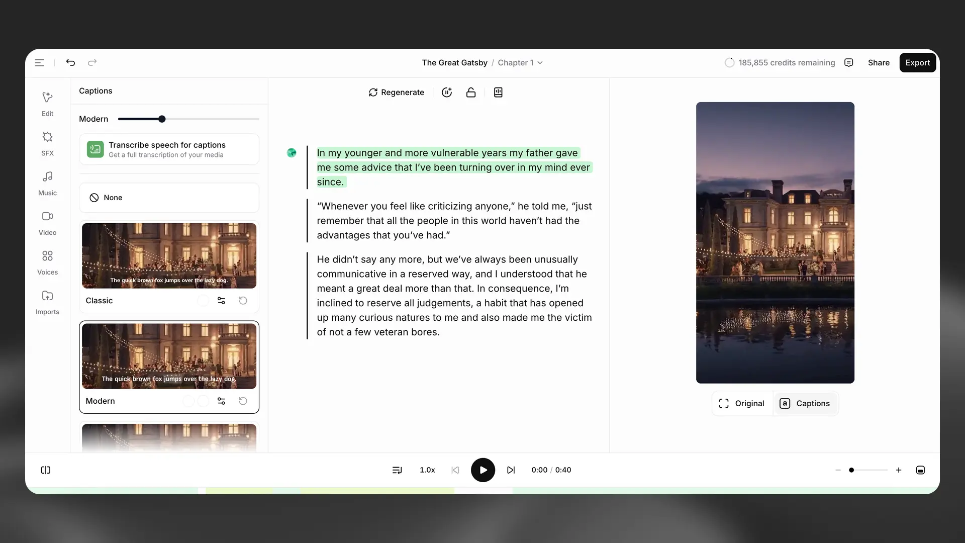 Studio caption templates