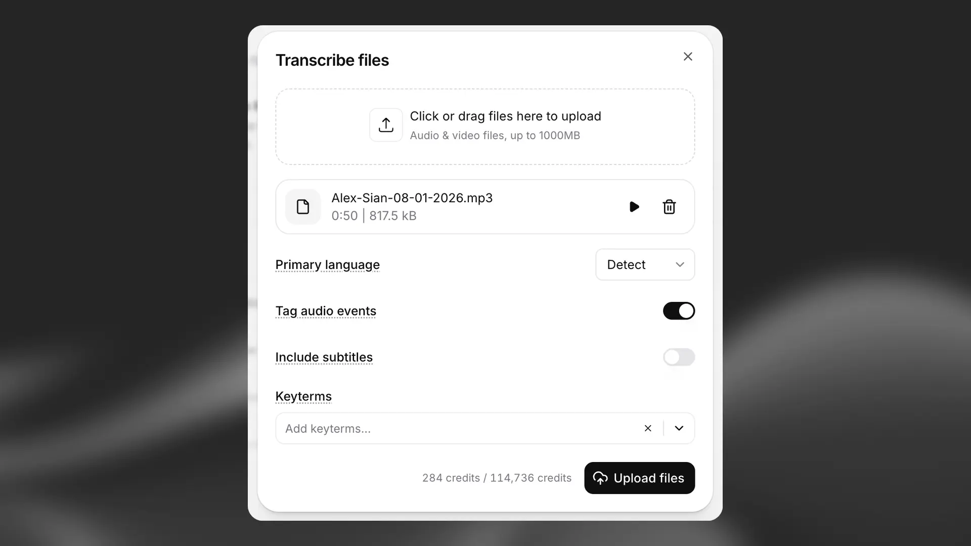 Speech to Text upload