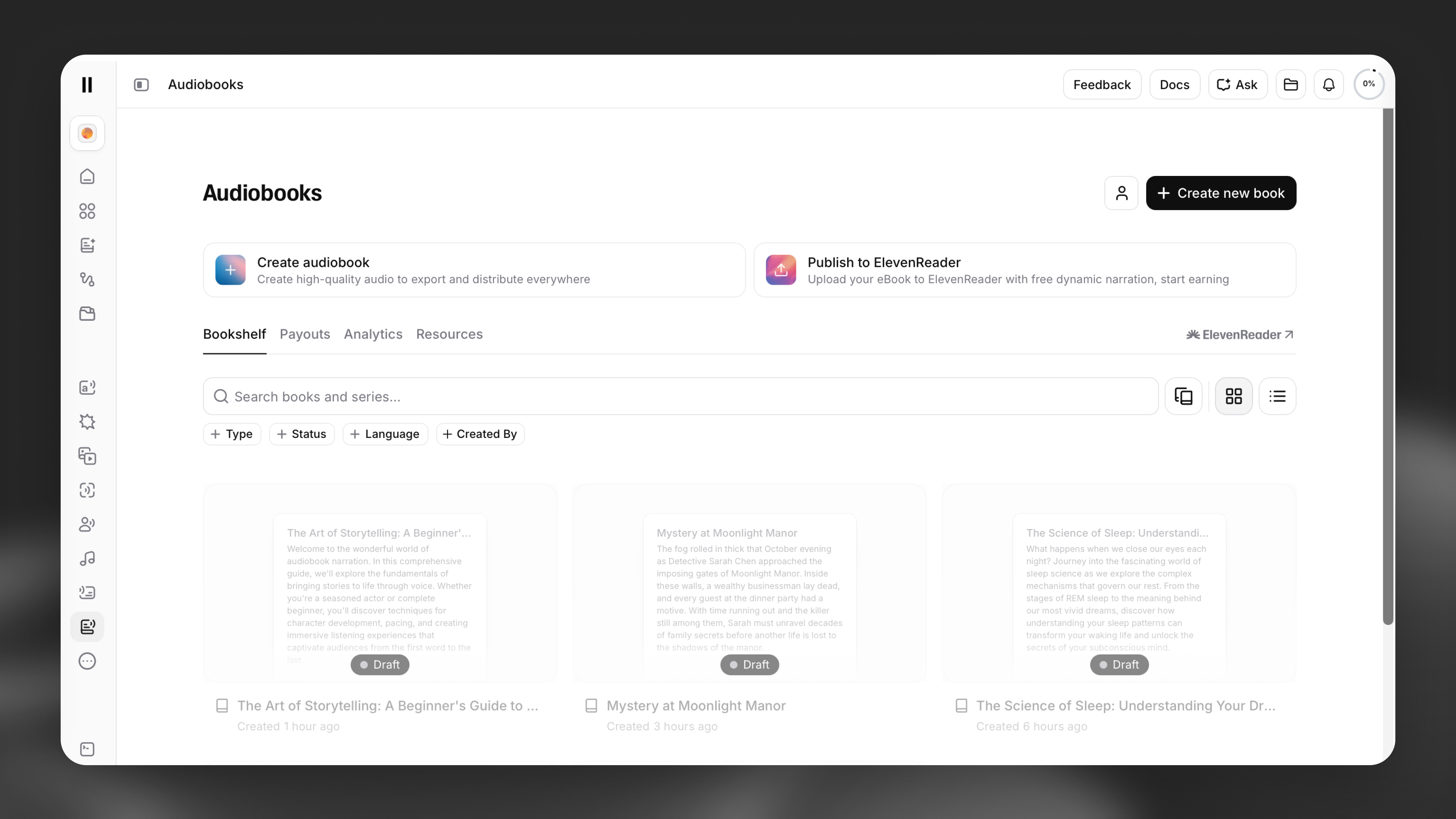 Audiobooks - create new book