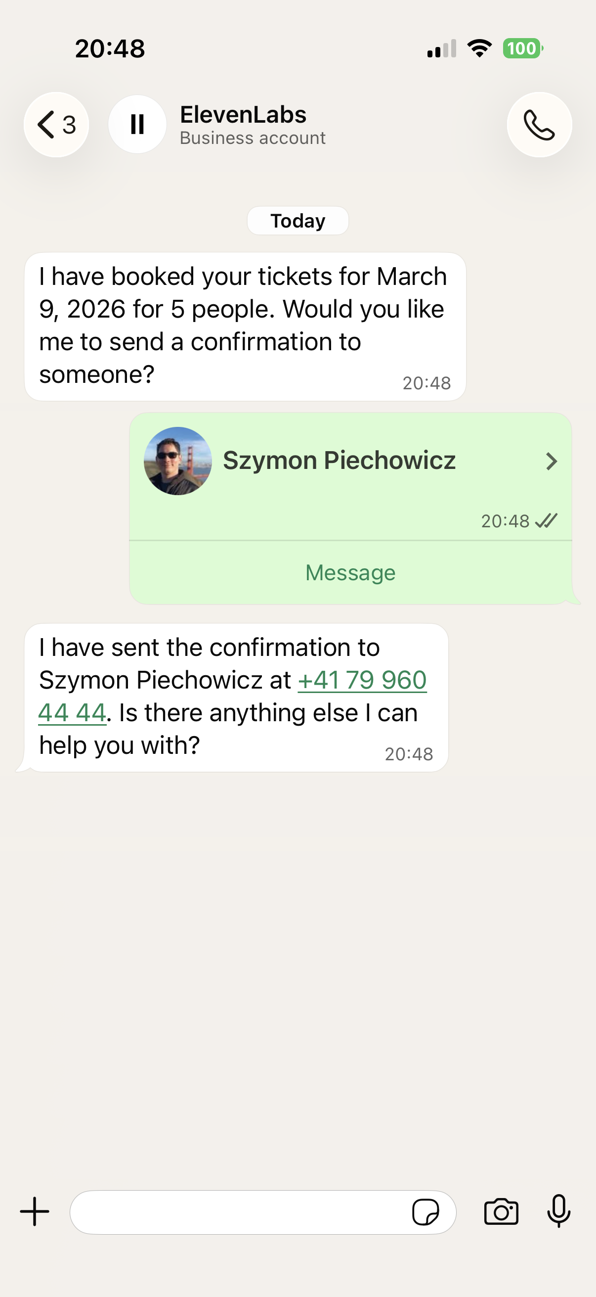 WhatsApp contacts conversation