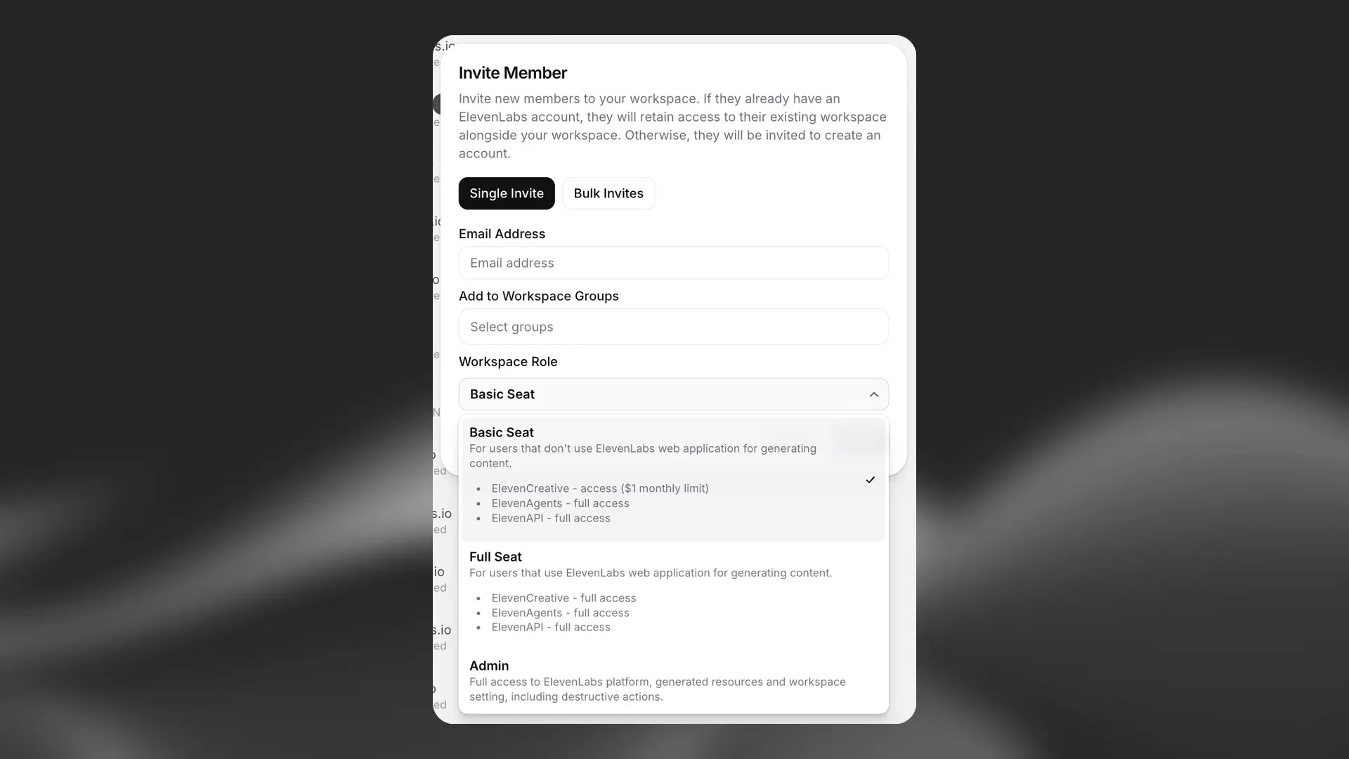 Inviting a new member to workspace