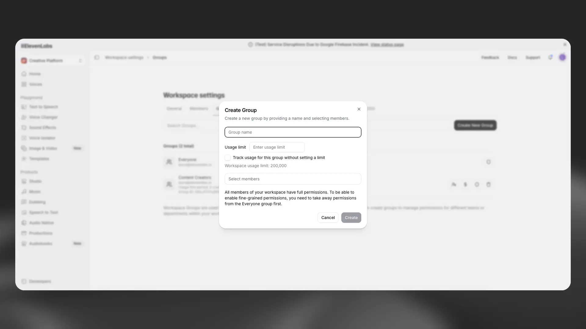 Create billing group interface