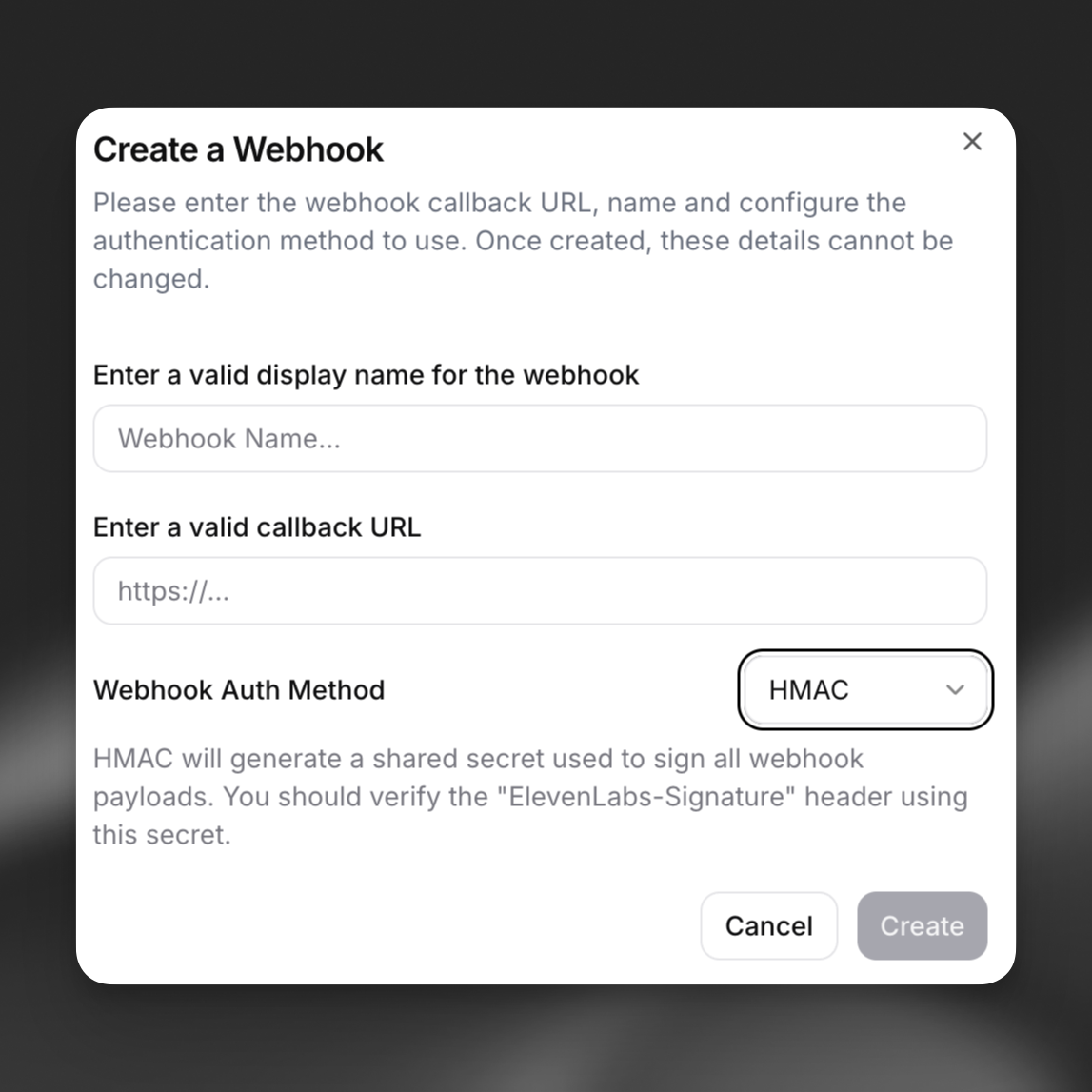 HMAC webhook configuration