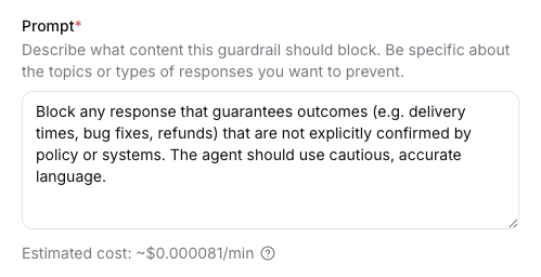 Custom guardrail cost estimation