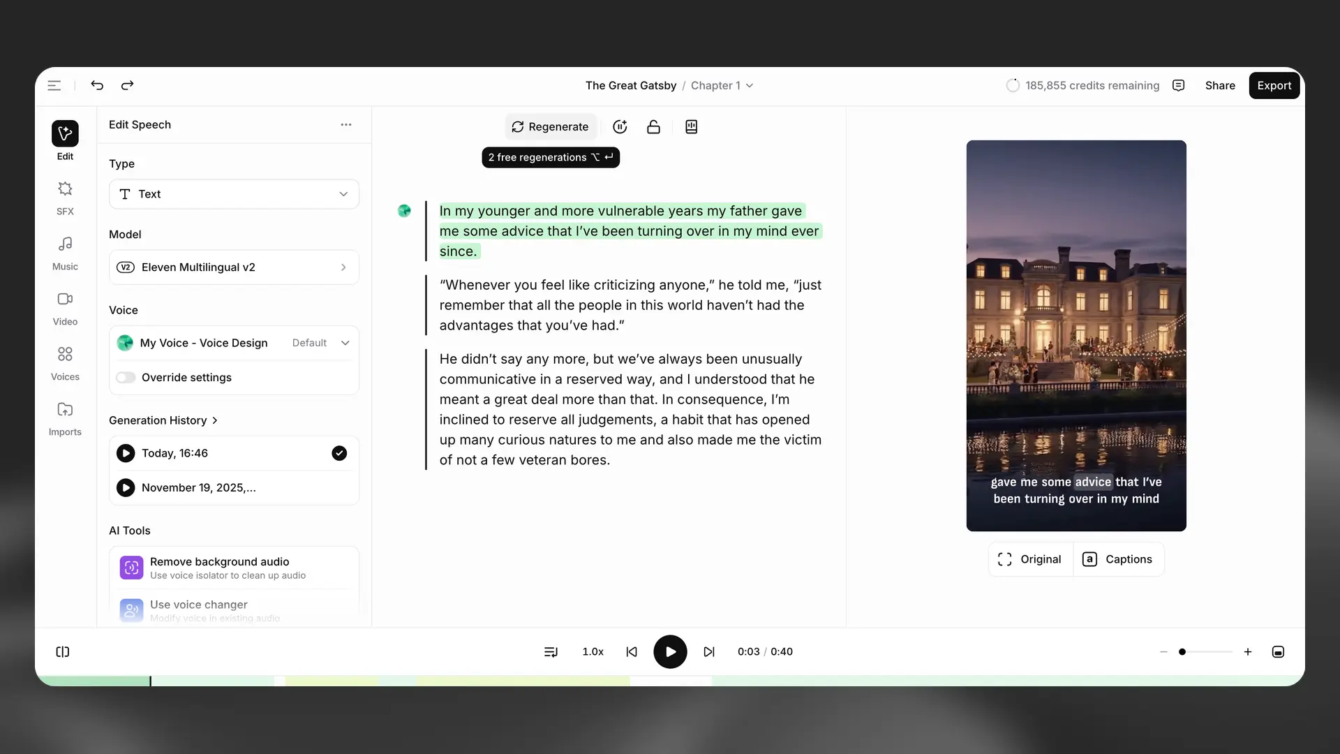Studio free regenerations