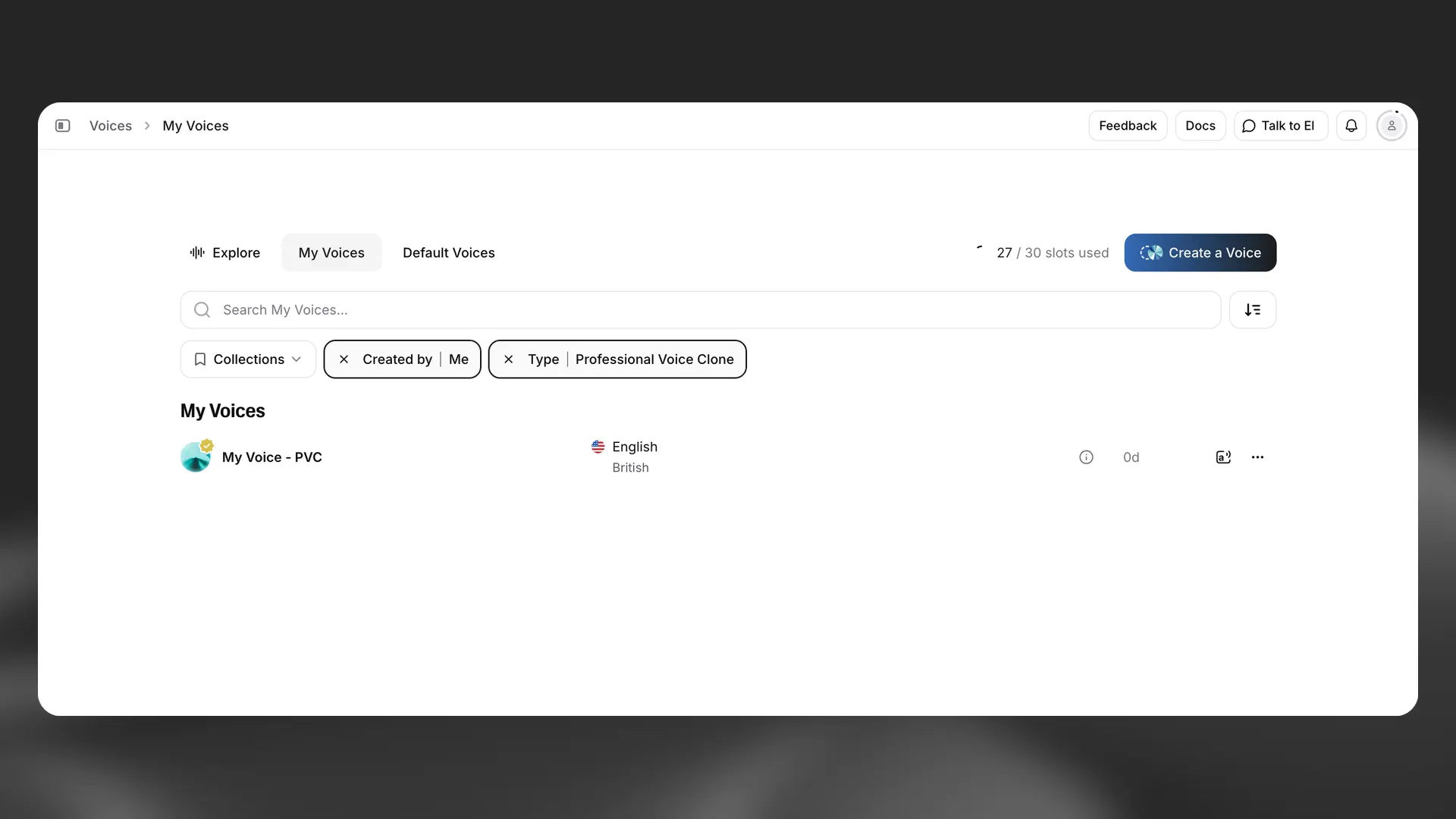 Professional voice cloning feature