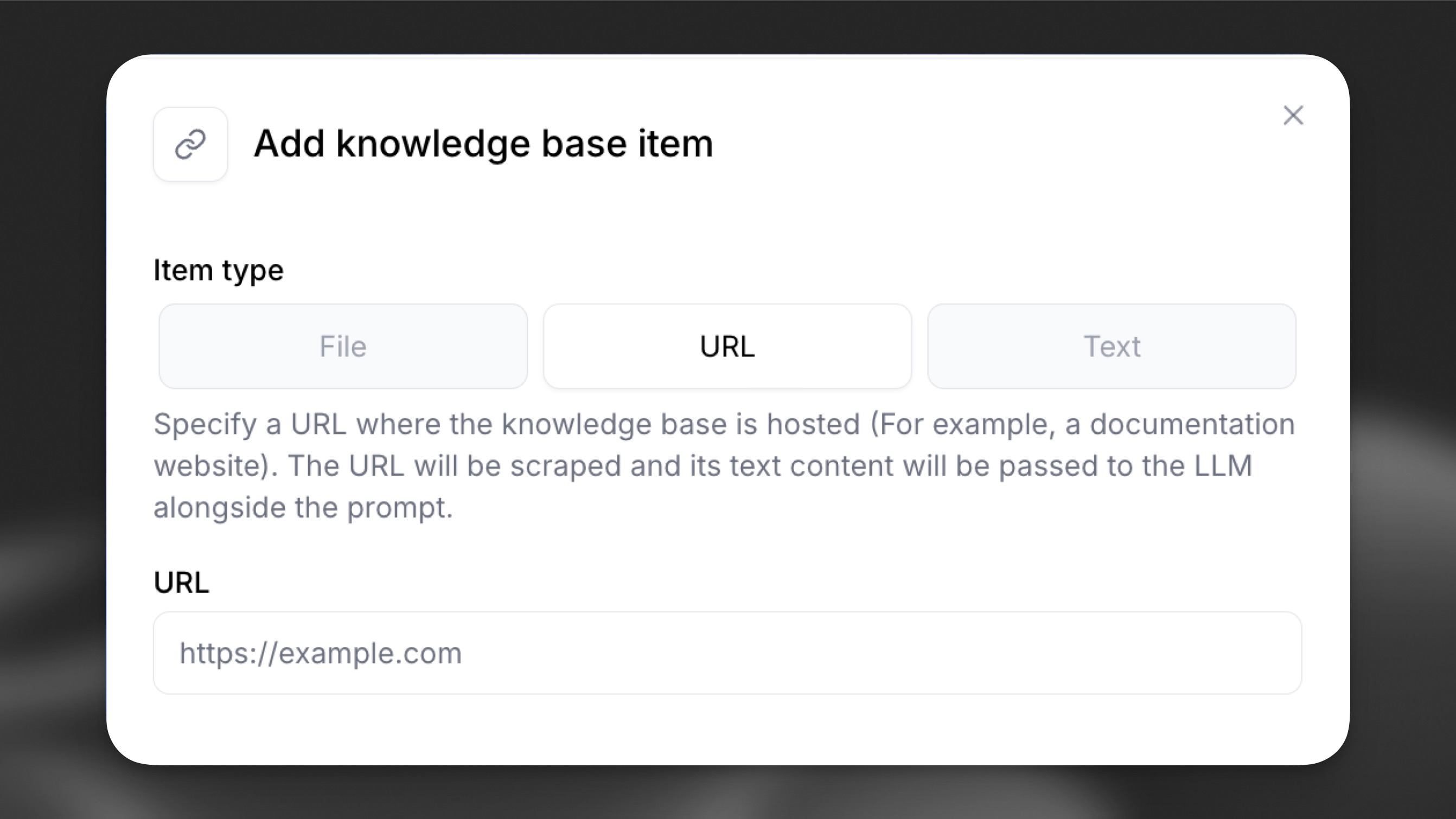 URL import interface where users can paste documentation
links
