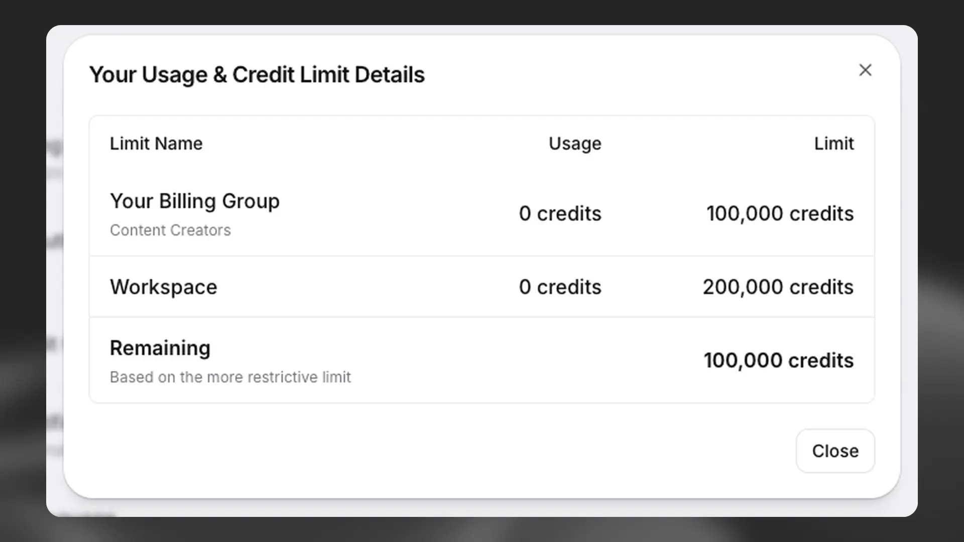View personal usage in account settings