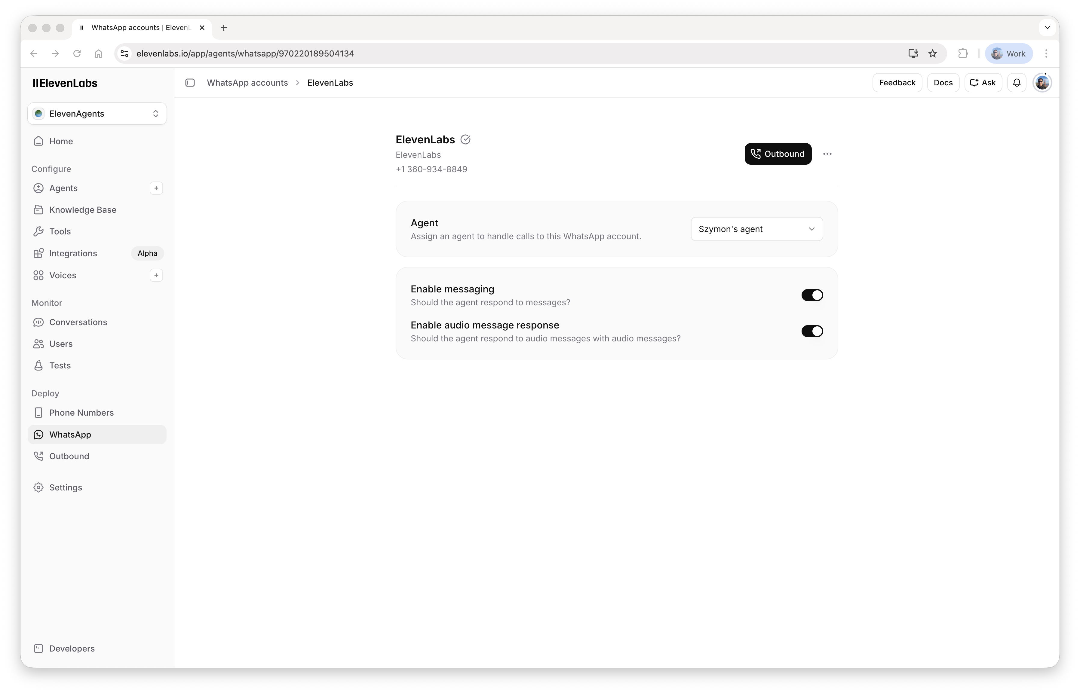 WhatsApp account page