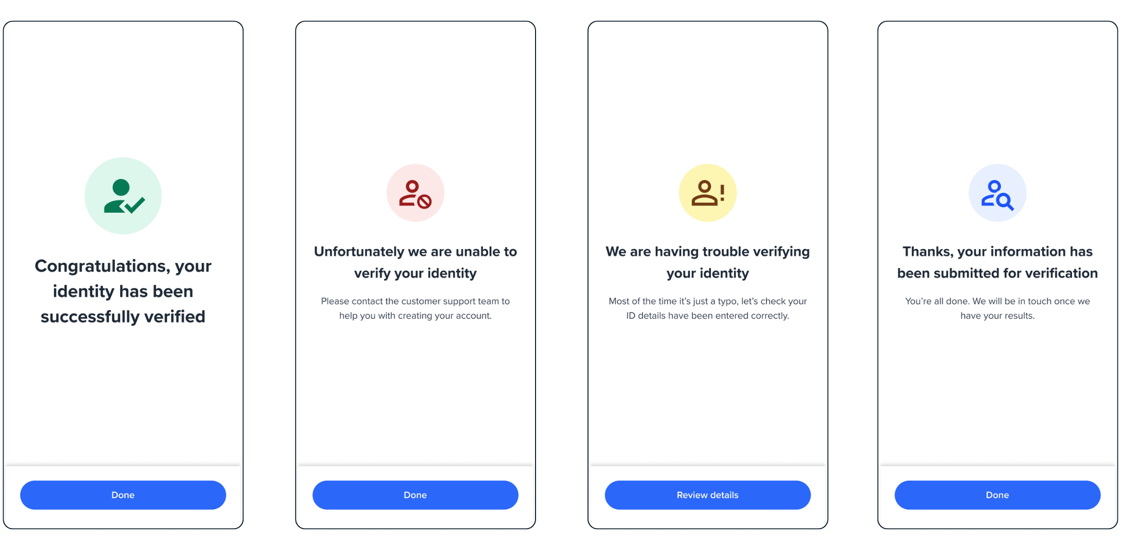 Result screen types