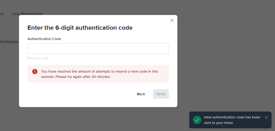 Resend code limit.