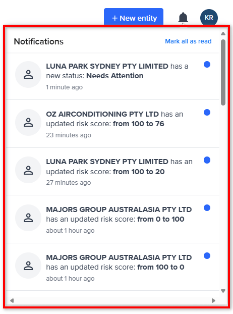 Event notification list
