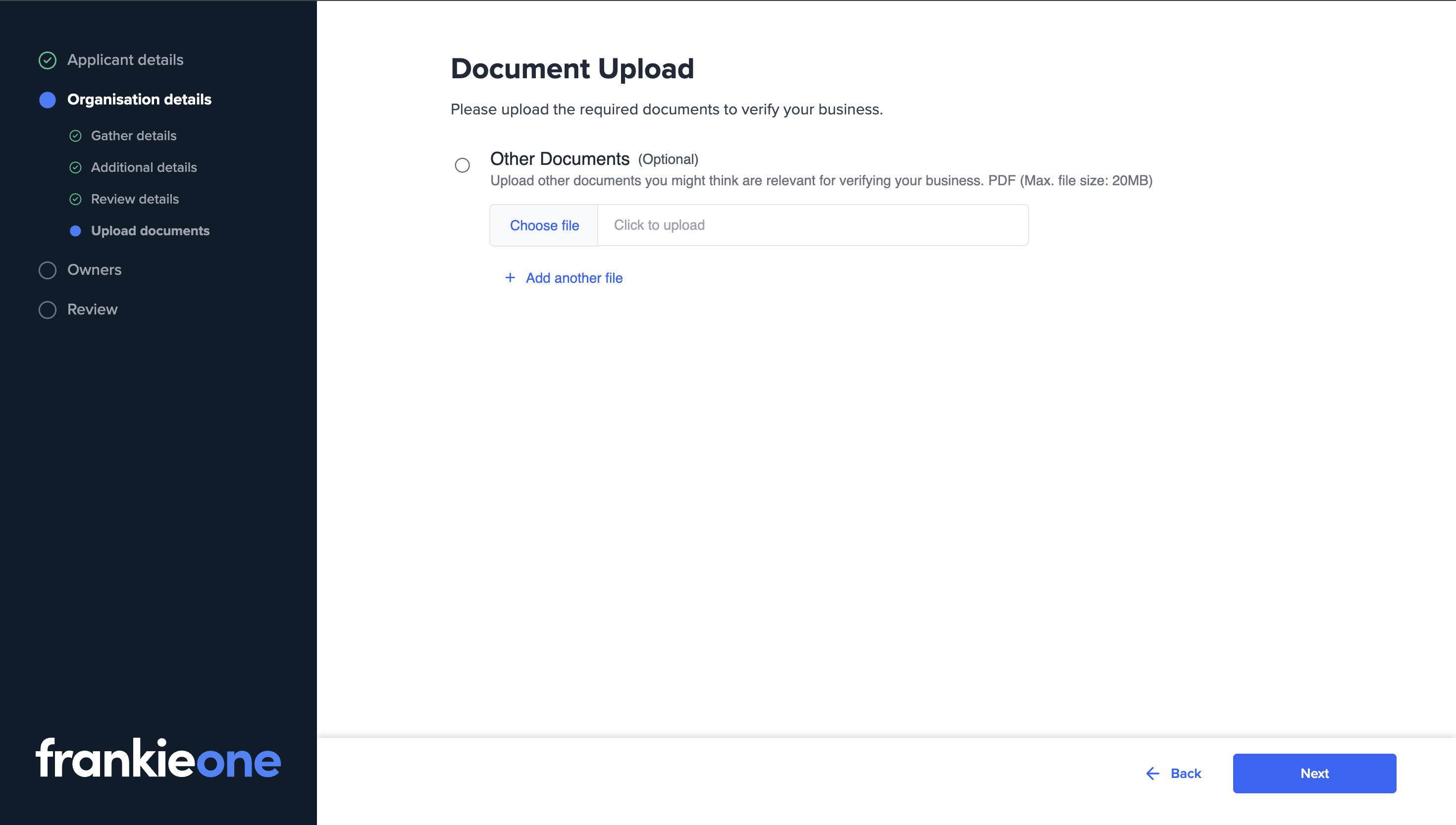 Document upload page