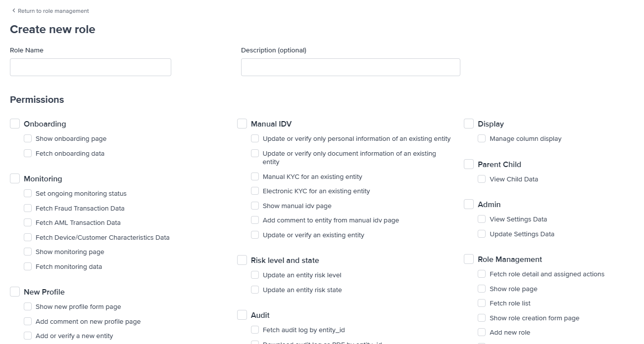 Add new role permissions screen.