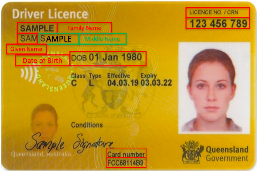 Queensland Driver Licence – post 12 June 2019 sample - front