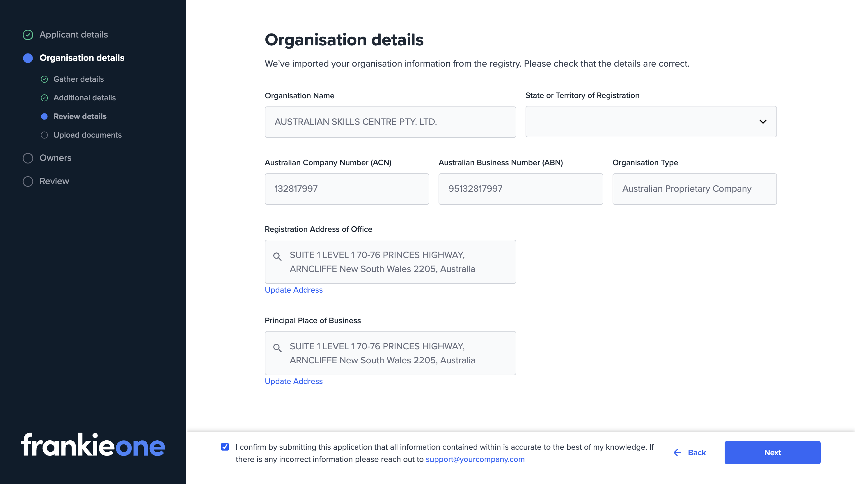 Organisation details page