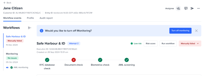 A banner is displayed suggesting monitoring can be toggled off.