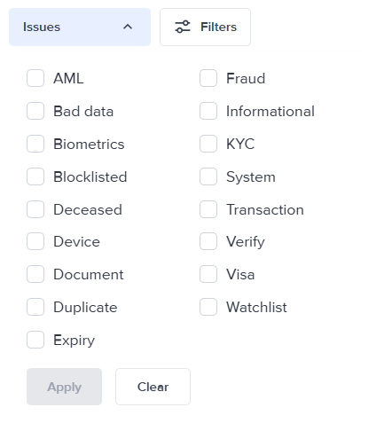 Issues status dropdown menu.