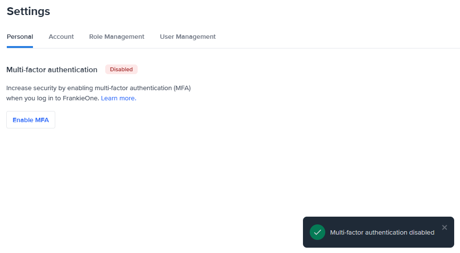 MFA has been disabled.