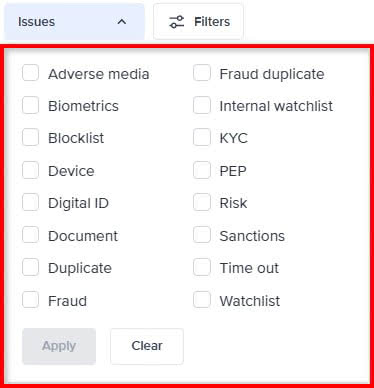 Issues status dropdown menu.
