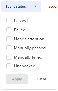 Entity status dropdown menu.