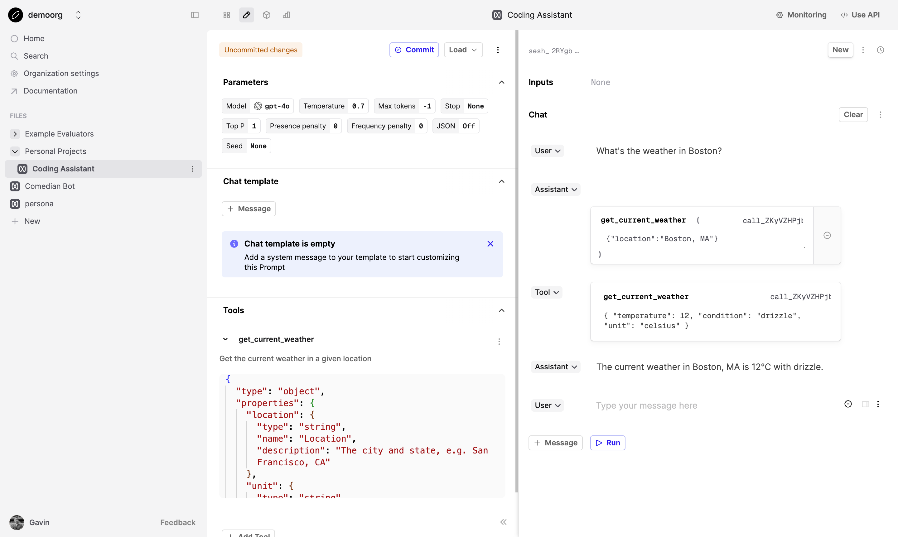 Example of assistant response using tool data