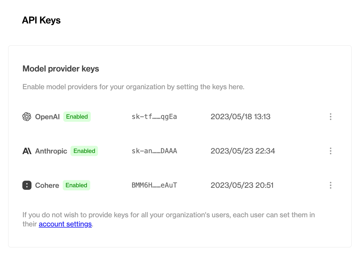 Add your Cohere API key to your organization settings to start using Cohere models with Humanloop.