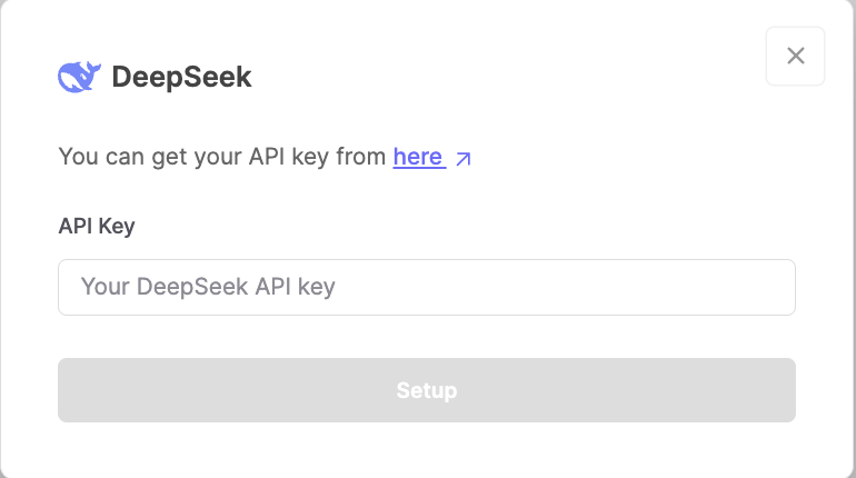 Screenshot showing DeepSeek API key setup
model