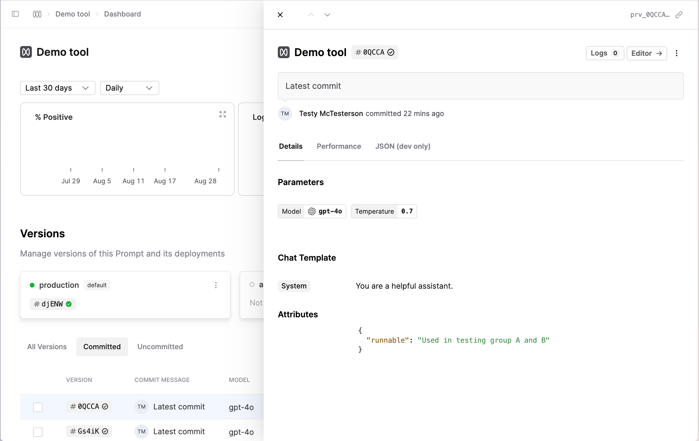 Metadata on versions