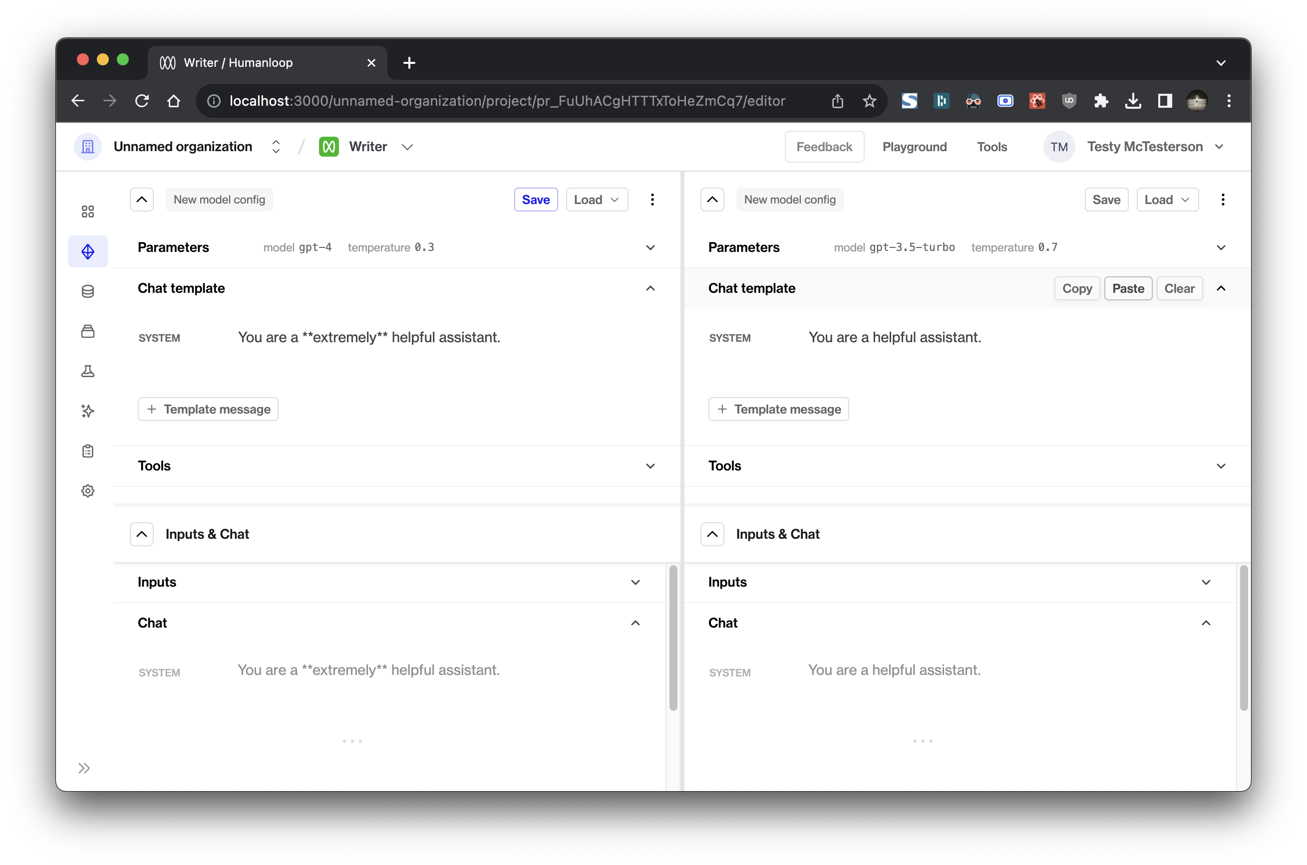 ... and the **Paste** button on the right panel will then update its chat template.