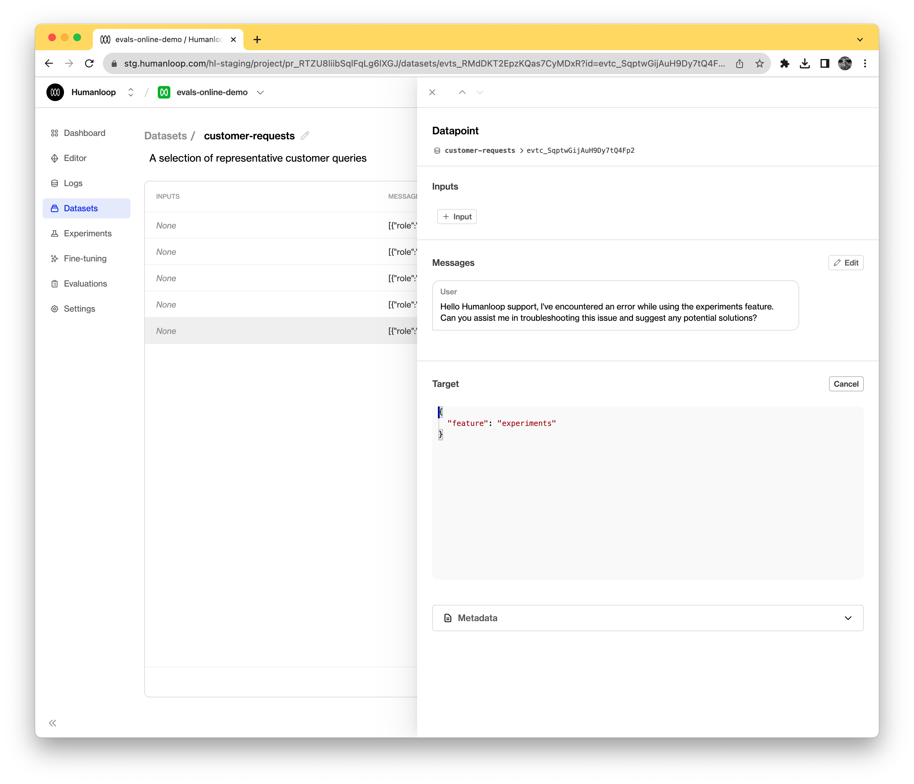 After editing, we have a clean JSON object recording the salient characteristics of the datapoint's expected output.