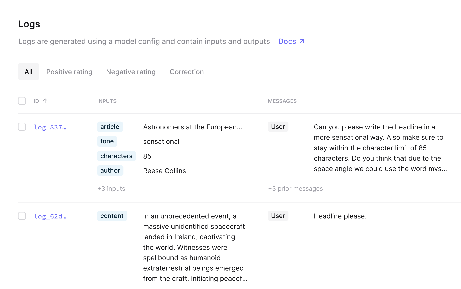 Part of the updated Log Table. Inputs are now stacked with a more consistent and less-busy UI.